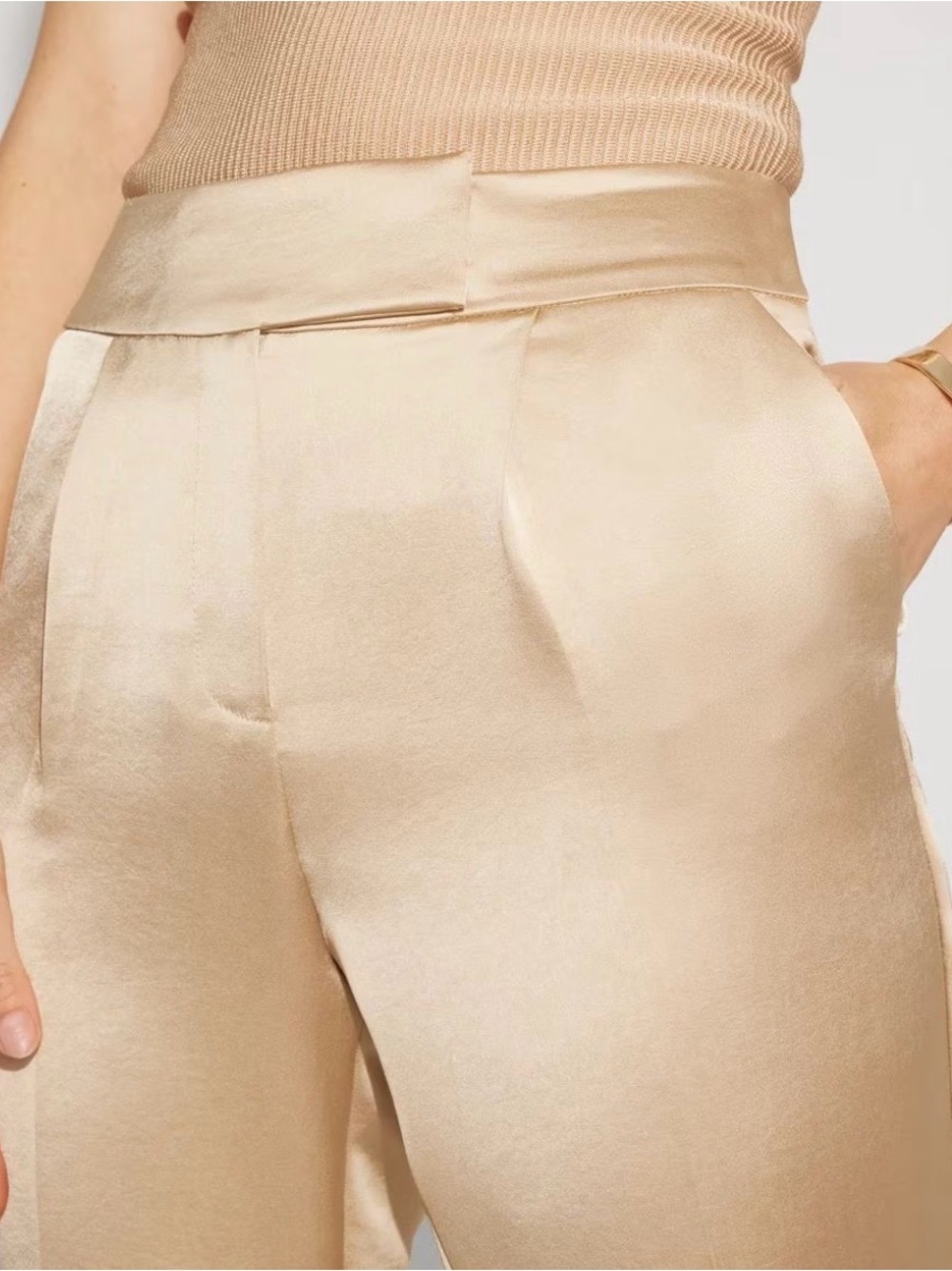 White House Black Market Golden Cream Satin Straight-Leg Pants Size 4 - Picture 4 of 16